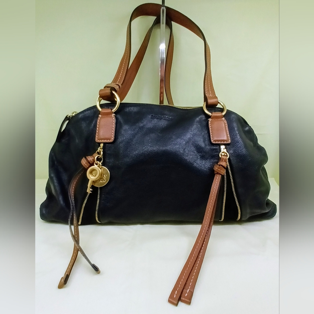 CHLOÉ See By Chloé Indra Double Handle Shoulder Bag D27PKJ w/ COA Black Leather